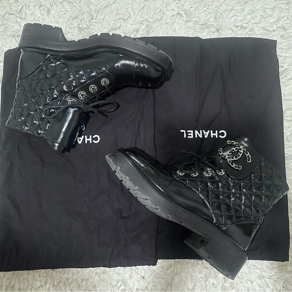 Authentic Chanel CC Logo Combat Boots Size 8